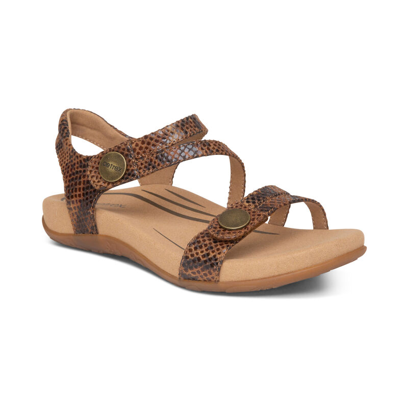 Aetrex Womens Jess Adjustable Quarter Strap Sandals Brown Snake - PYg7EZ9fX